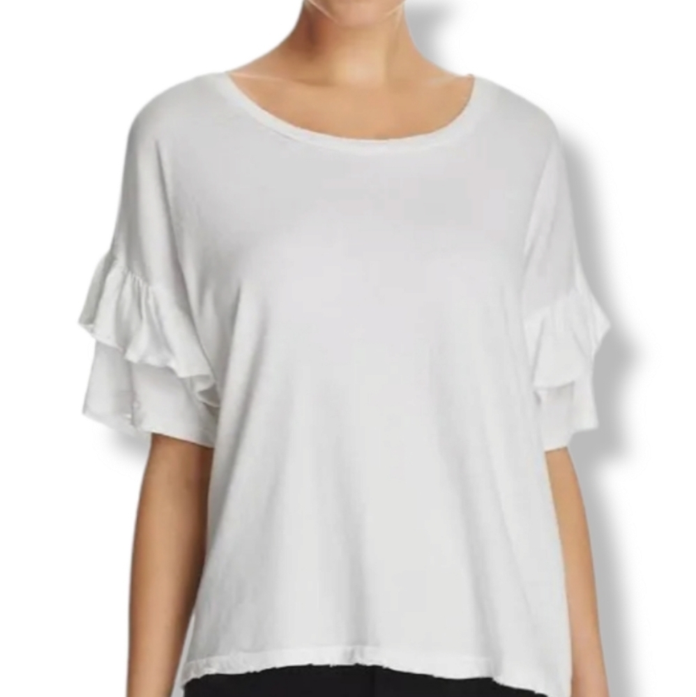 Current Eliot Flounce Sleeve Cotton Tee In White Size Small